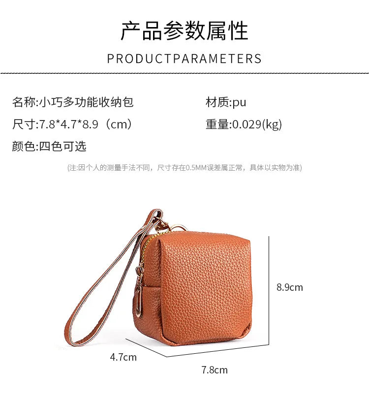 Nueva Mini Bolsa de Monedas para Mujer, Portátil, para Guardar Lápiz Labial, Monedero de Cuero PU de Moda, con Correa Antipérdida, Bolsa para Llaves, Tarjetero Pequeño