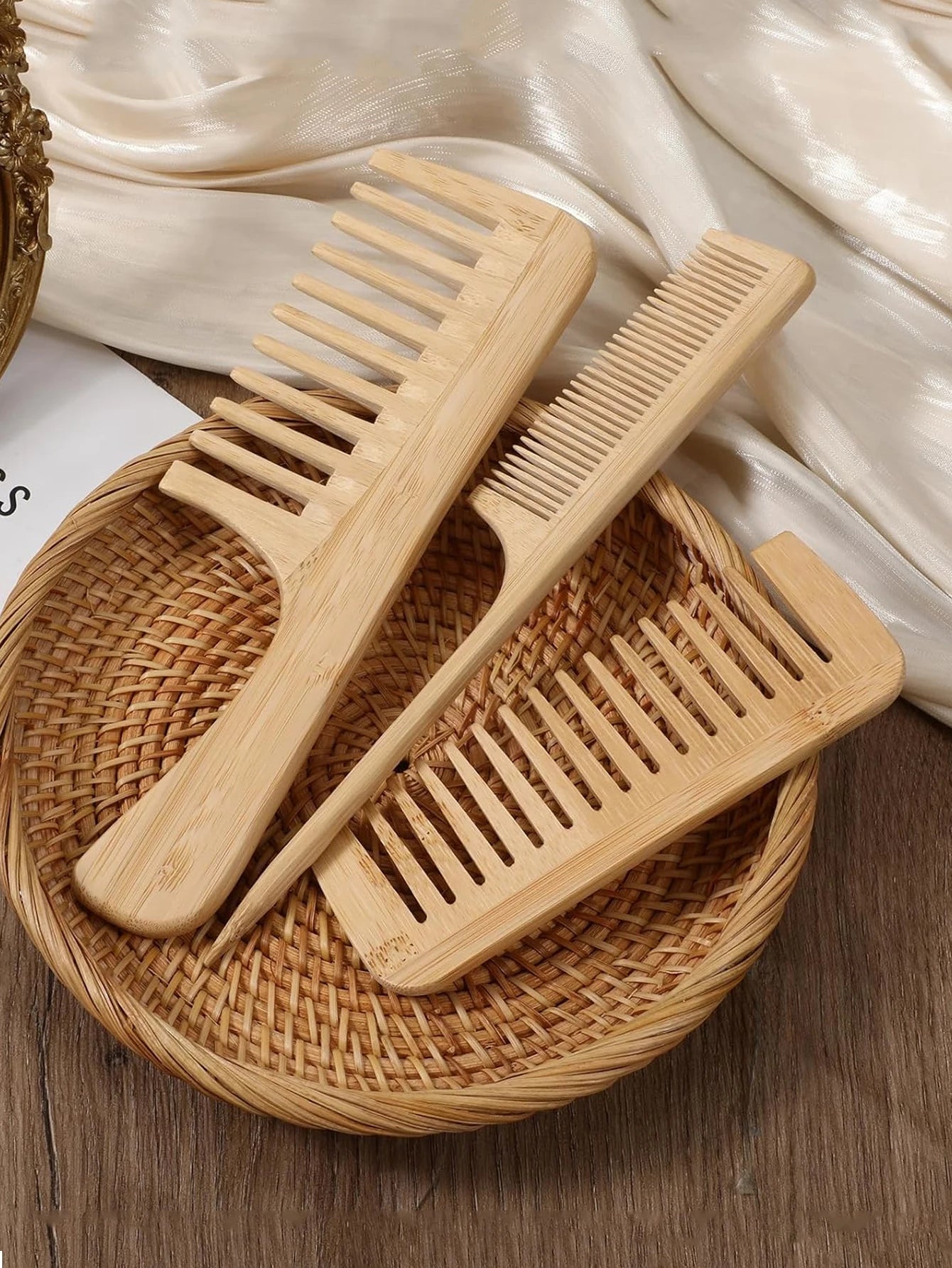 Juego de peines antiestáticos de bambú hechos a mano, peine de bambú natural para el cabello de mujeres y hombres, peines de madera para el cabello y la barba, 1 ud./3 piezas