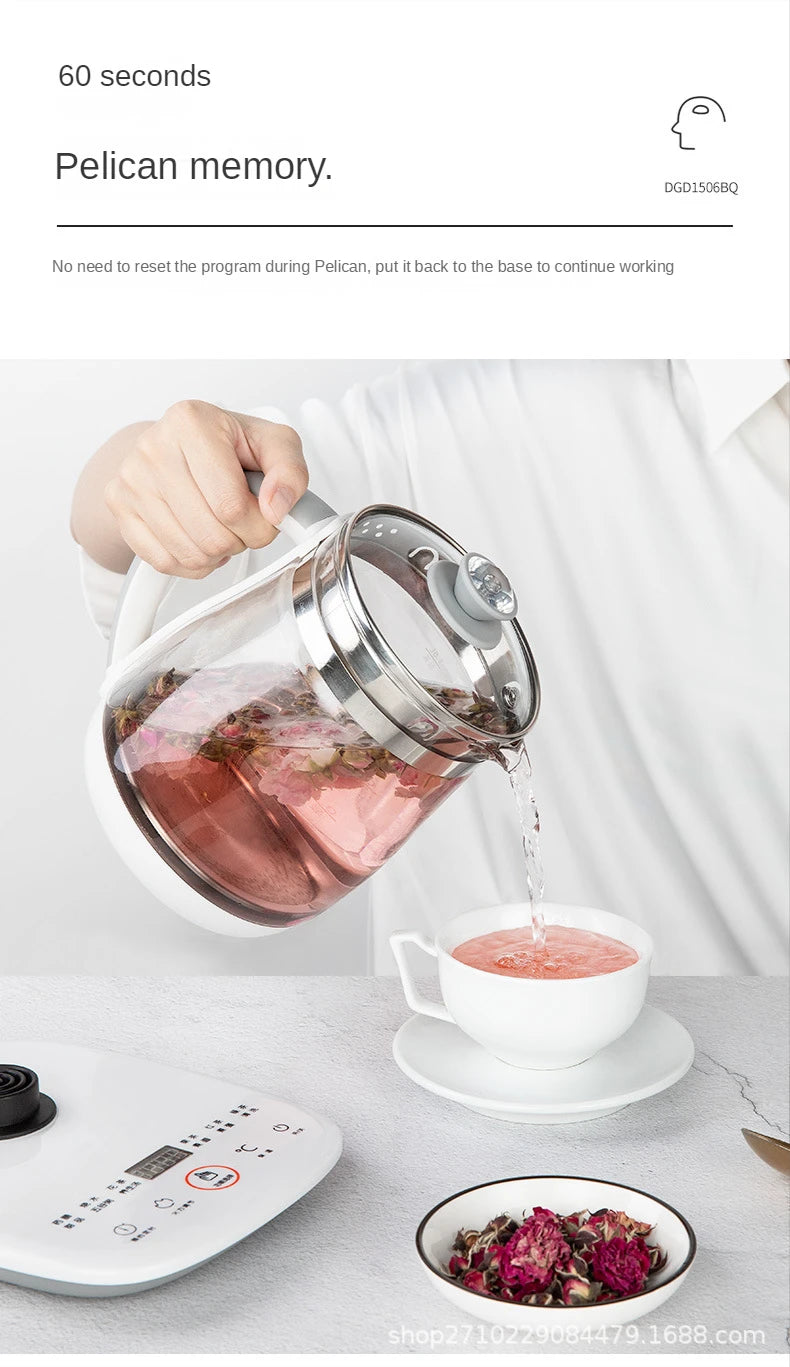 Olla saludable Jiuyang de 220V, tetera de flores multifuncional, tetera de vidrio para estofado, Mini cocina portátil de 1,5 l, cocina para postre y té
