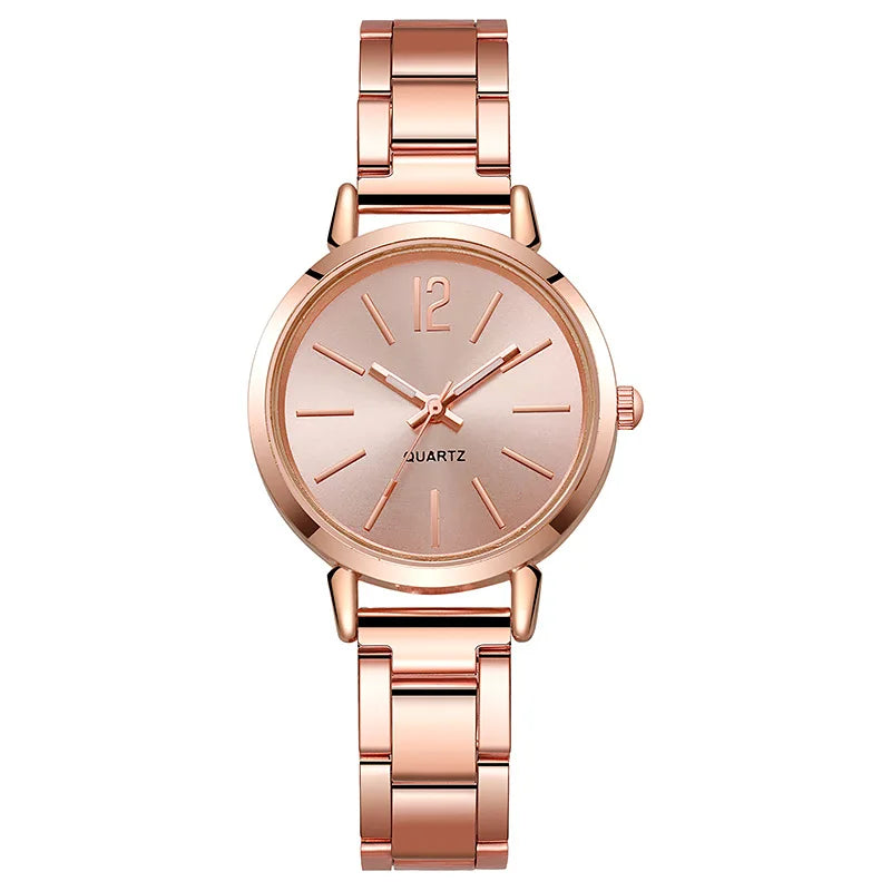 Reloj de lujo para Mujer, esfera redonda Simple, pulsera de oro de moda inoxidable, Reloj de pulsera de cuarzo, relojes para estudiantes y Mujer