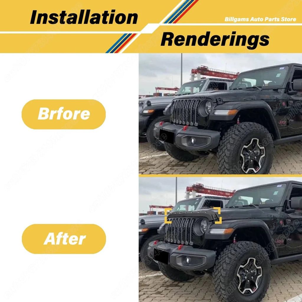 Para Jeep Gladiator Wrangler JL 2018 2019 2020 cubierta protectora de capó de automóvil Kit de accesorios de decoración deflector de arena y grava