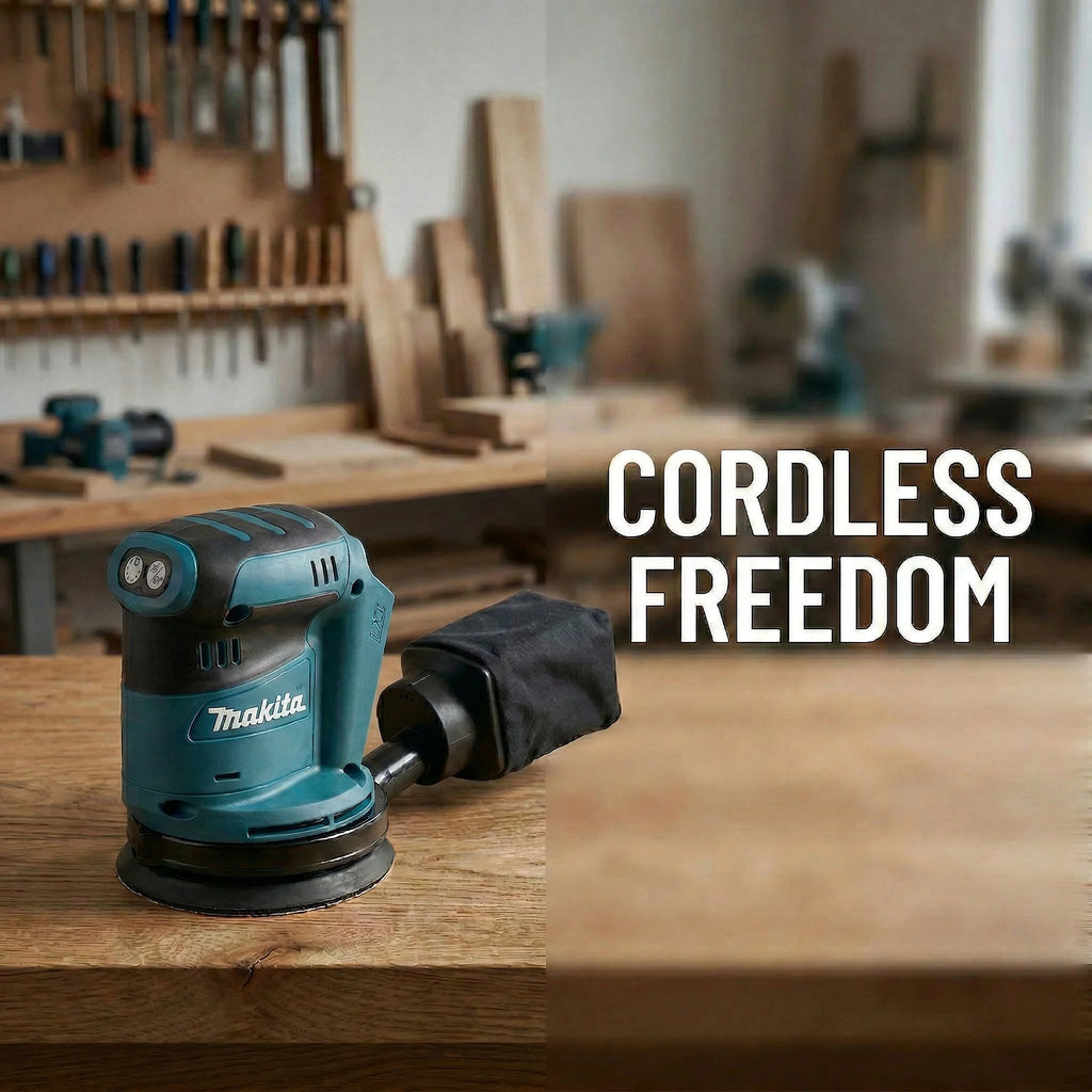 Lijadora Orbital Inalámbrica Makita DBO180Z de 18V, Pulidora Multivelocidad sin Escobillas para Lijado Profesional y Bricolaje en Madera (Solo Herramienta)