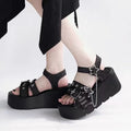 Sandalias De plataforma con hebilla a la moda para Mujer, zapatos góticos De verano con decoración De cadena, Sandalias De Tacón De Cuña con parte inferior gruesa, Sandalias De Mujer