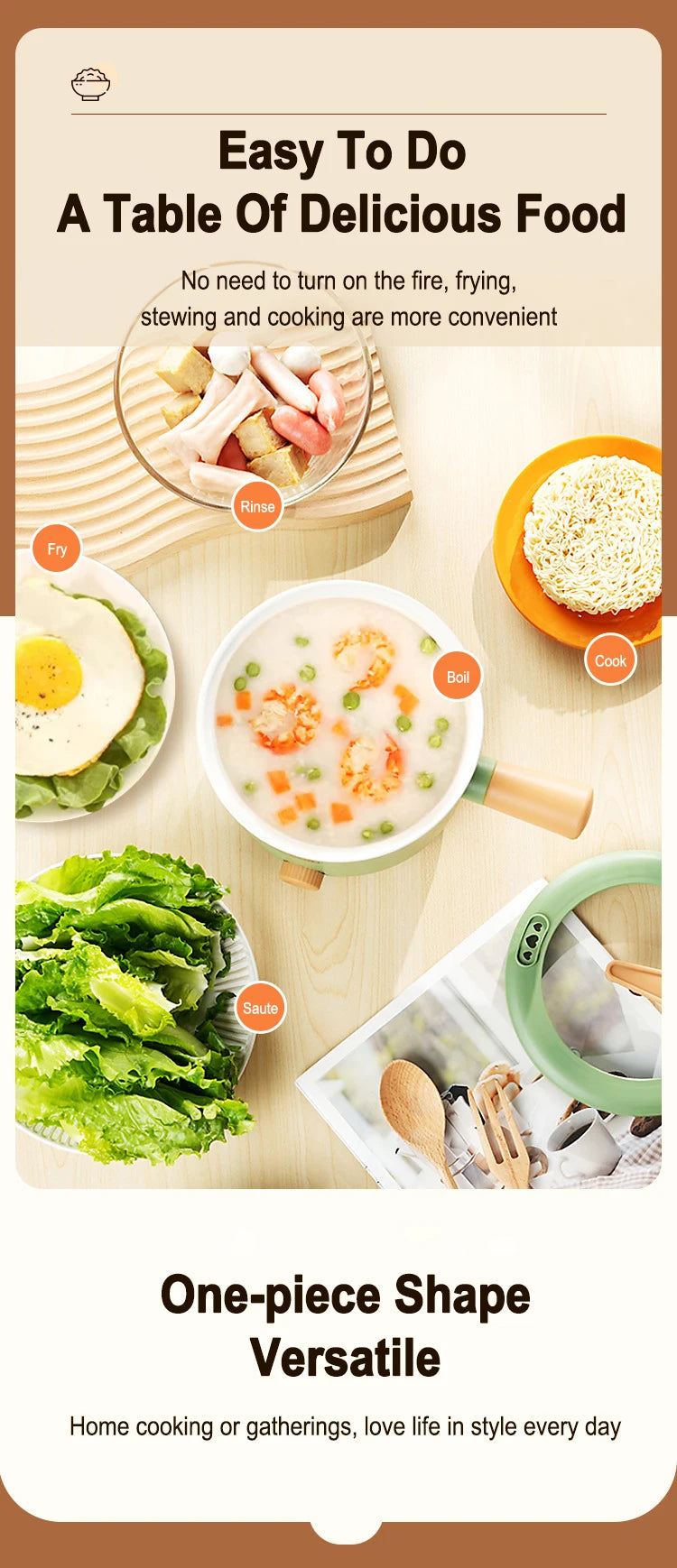 Olla eléctrica, aparato de cocina de doble capa para el hogar, olla caliente, calentador de sopa, cocina multifunción, Mini sartén antiadherente
