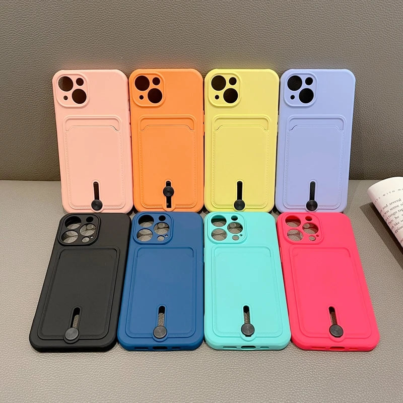 Con tarjetero funda de teléfono para iphone 16 13 14 12 11 15 pro max funda suave para iphone x xs xr max funda protección de cámara