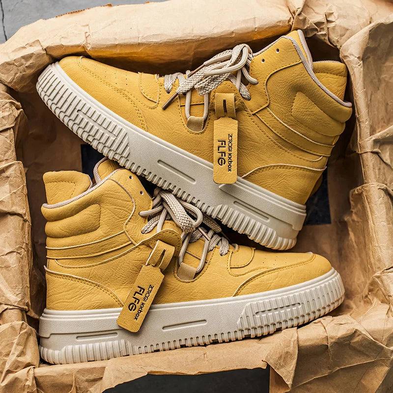 Botines de Cuero de moda, zapatillas de Skate para hombre, cómodas, antideslizantes, suela resistente al desgaste, botas de invierno, zapatos informales de calle Preppy