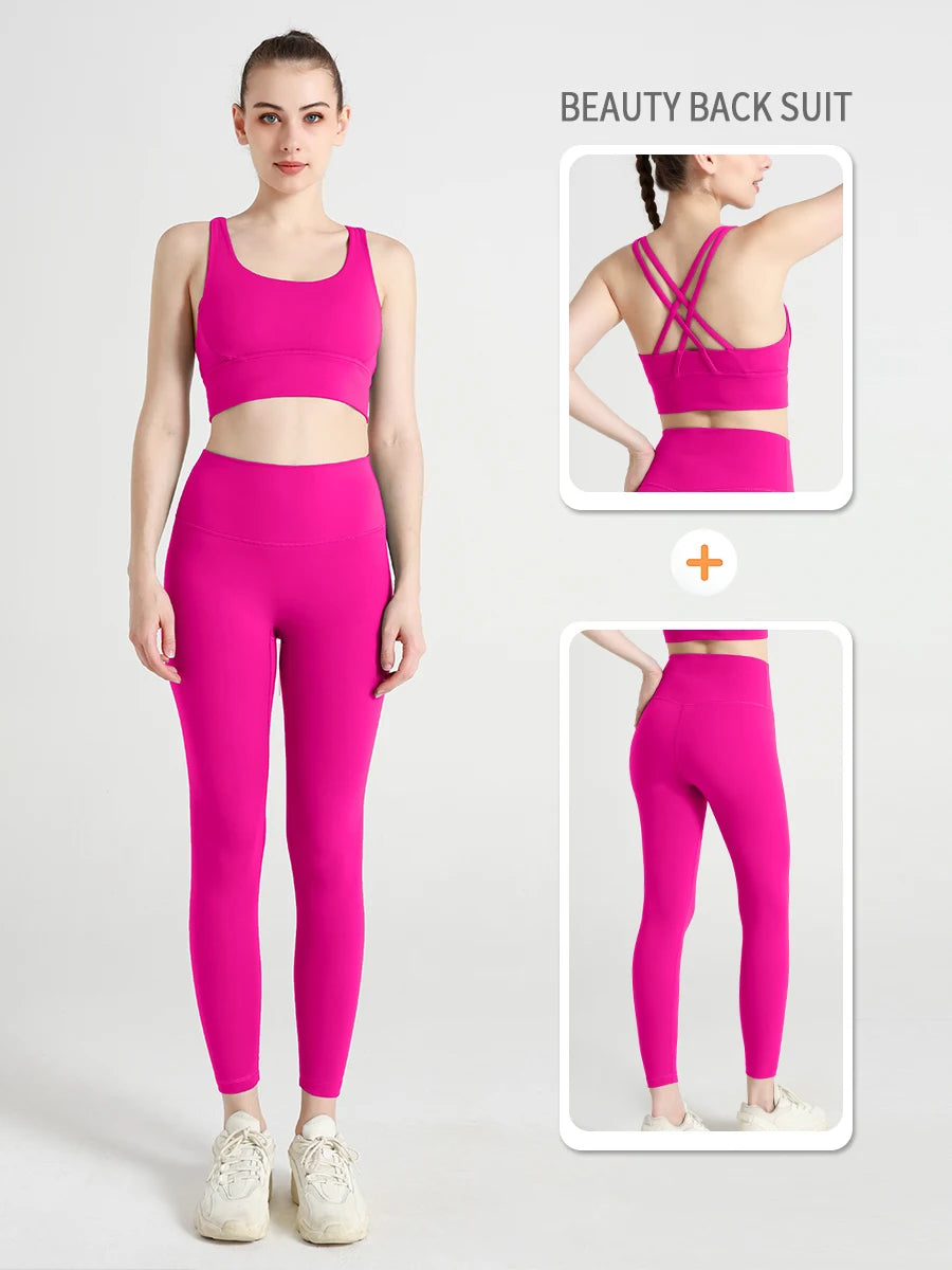 Ropa de Yoga de 2 piezas, chándal para mujer, ropa atlética, traje de Fitness para Pilates, entrenamiento de gimnasio, ropa de realce, Sujetador deportivo, traje de mallas
