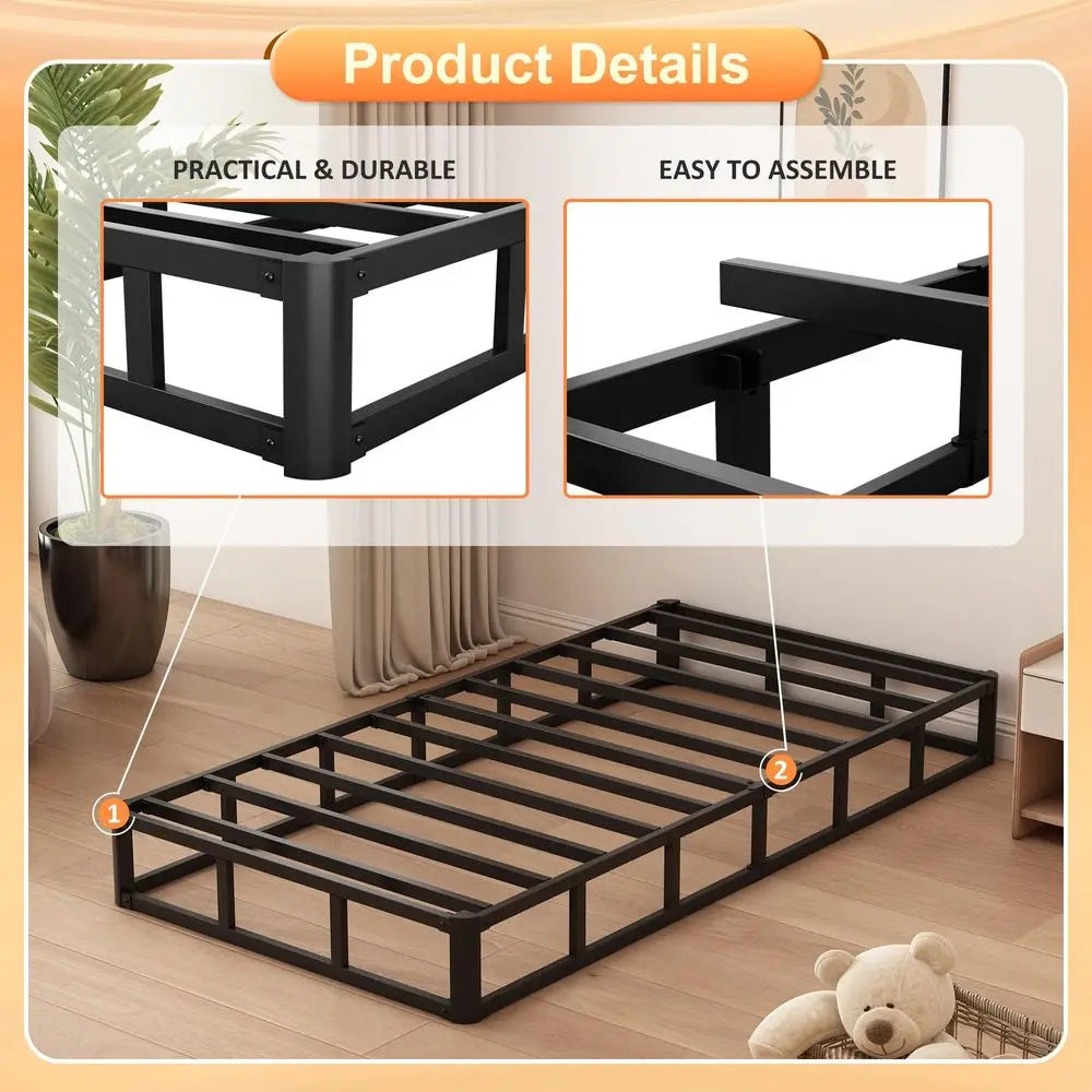 Somier para cama individual de 8 pulgadas, de metal de perfil alto con funda de tela, base resistente para colchón, fácil de montar