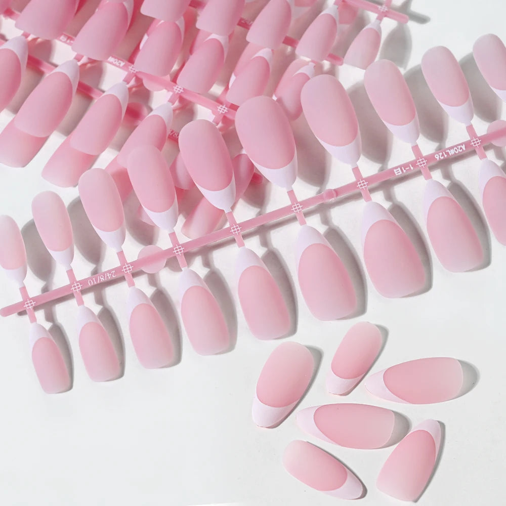 120 Uñas Acrílicas Francesas Cuadradas Medianas y Largas, Uñas Postizas Francesas de Cobertura Completa para Mujer, Uñas Postizas de Diferentes Tamaños