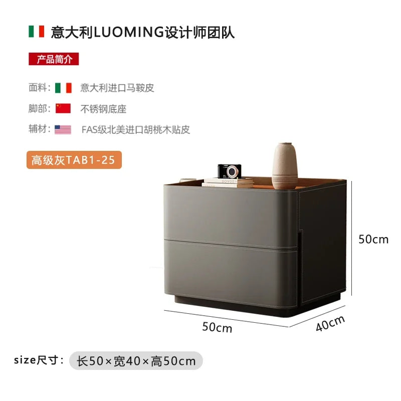 Mesita de Noche de Cuero con Cajones, Almacenamiento Estético para Dormitorio, Mesitas de Noche Modernas de Lujo, Muebles para el Hogar que Ahorran Espacio