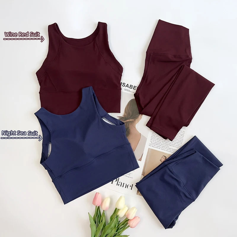 Ropa de Yoga de 2 piezas para mujer, conjunto de Yoga para gimnasio con tirantes cruzados en la espalda, Sujetador deportivo de realce, mallas de Yoga de cintura alta, ropa deportiva de entrenamiento