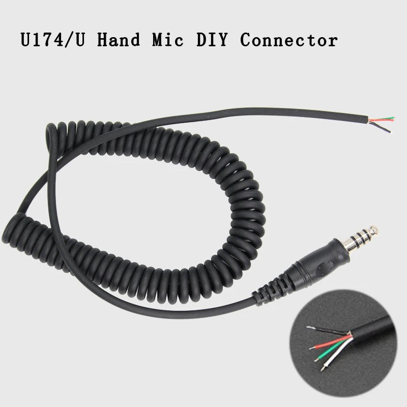 Cable adaptador de resorte de repuesto DIY para auriculares de helicóptero U174/U adaptador de auriculares Cable de Audio de resorte accesorios para auriculares