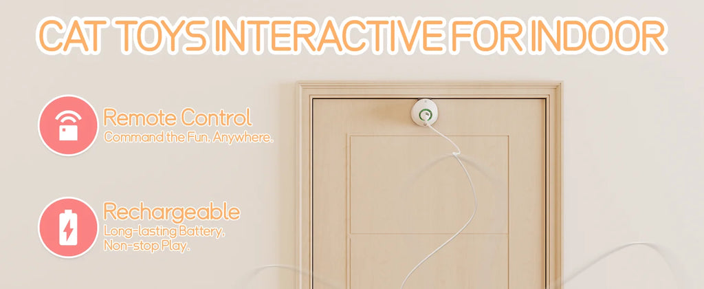 Juguetes para gatos, juguetes interactivos de plumas para interiores, cuerda retráctil automática recargable para colgar en la puerta para gatos