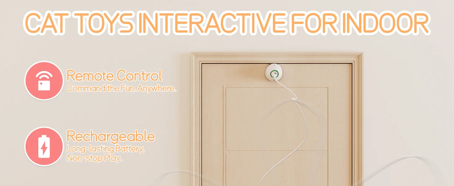 Juguetes para gatos, juguetes interactivos de plumas para interiores, cuerda retráctil automática recargable para colgar en la puerta para gatos
