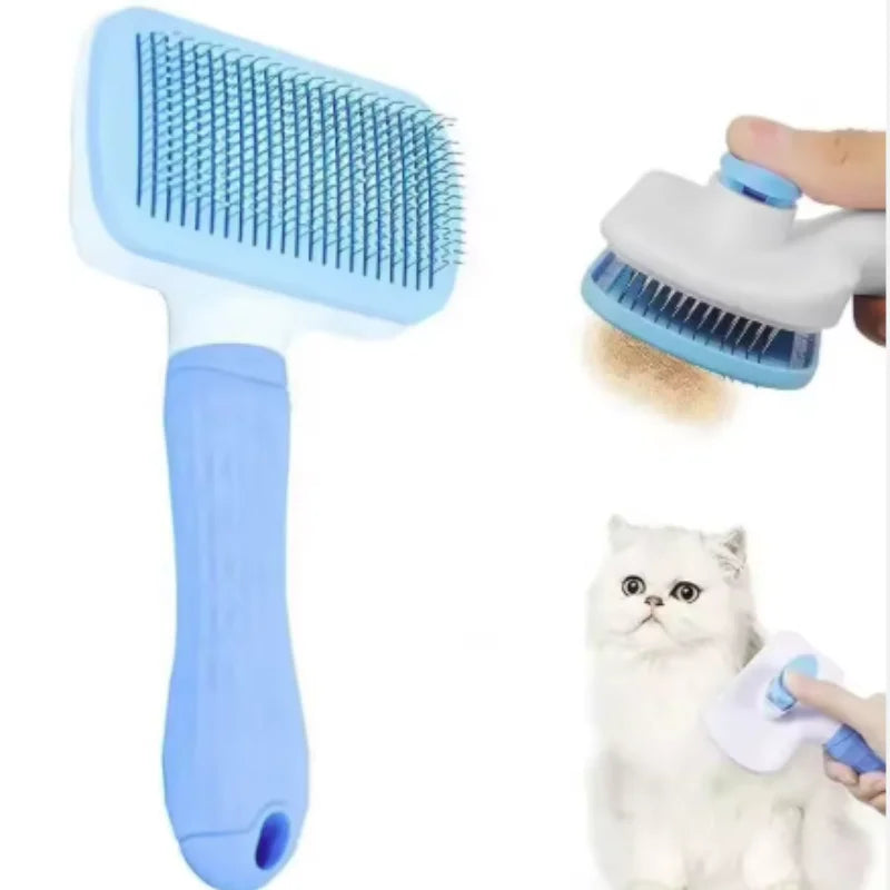 Nuevo peine de masaje para mascotas, cepillo para peinar el pelo, eliminación fácil con un clic del pelo inferior de gatos y perros para el aseo.