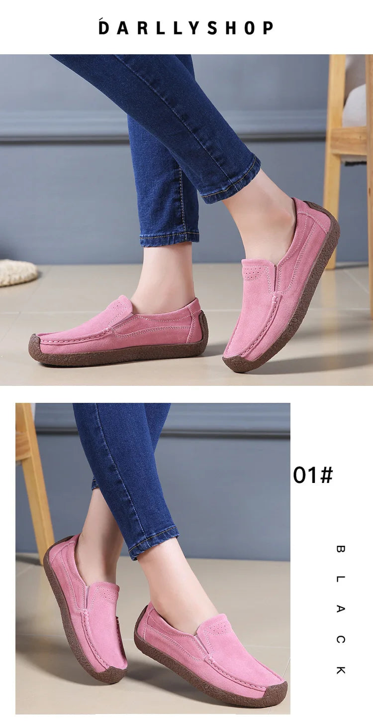 Zapatos informales De cuero genuino para Mujer, zapatillas De ocio, mocasines sin cordones De marca De lujo para Mujer, mocasines suaves para Mujer, Zapatos De Mujer