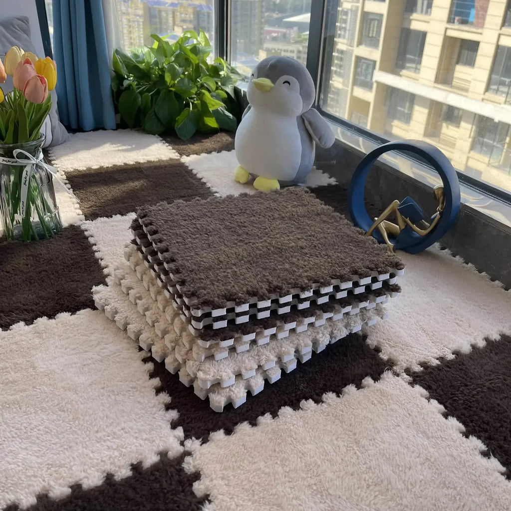 Alfombra de peluche suave de 30x30CM para niños, alfombra de juego, alfombra de rompecabezas, tapete de juego cálido, azulejos de ejercicio entrelazados, alfombra decorativa para suelo