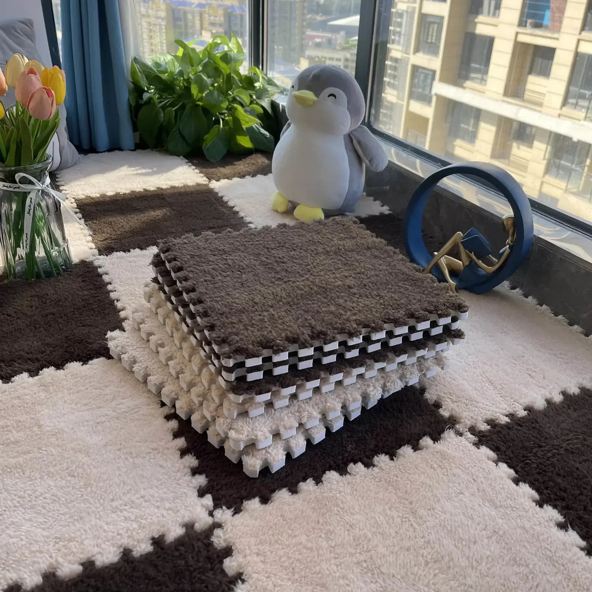 Alfombra de peluche suave de 30x30CM para niños, alfombra de juego, alfombra de rompecabezas, tapete de juego cálido, azulejos de ejercicio entrelazados, alfombra decorativa para suelo