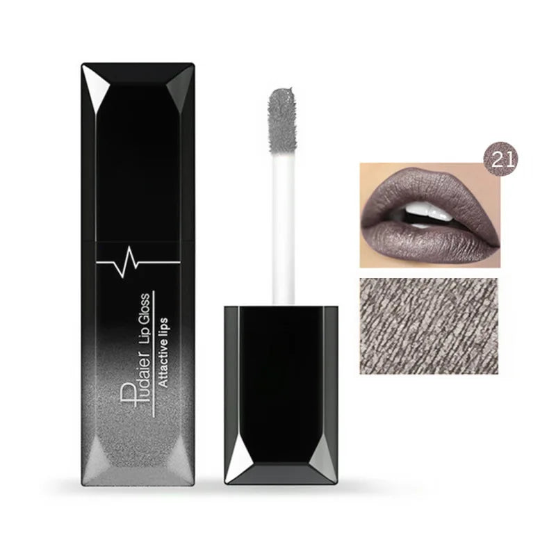 Lápiz labial líquido mate resistente al agua brillo de labios de larga duración tinte Sexy rojo desnudo púrpura lápices labiales metálicos cosméticos de maquillaje
