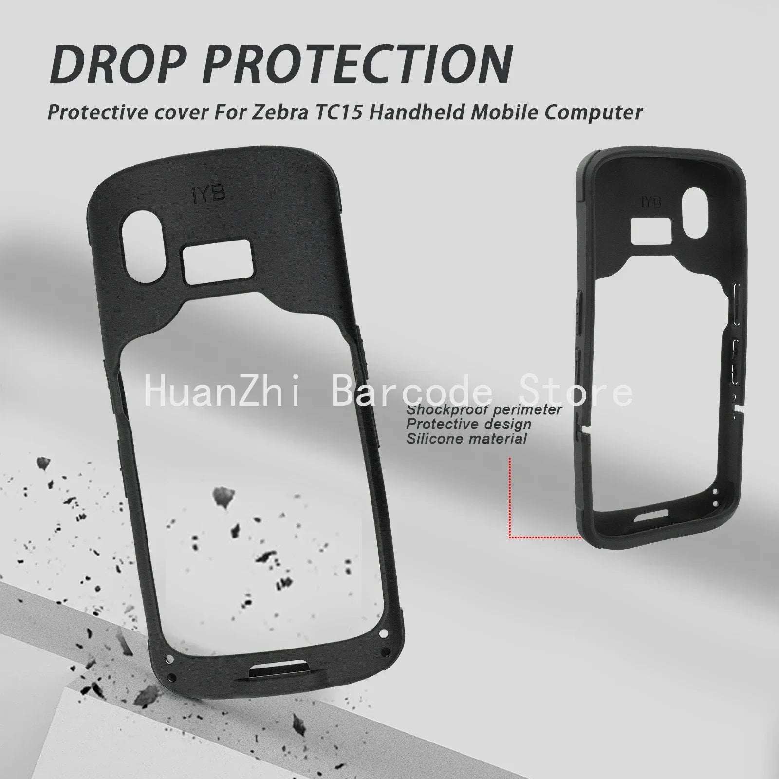 Funda protectora TC15 con correa de mano para computadora móvil portátil con escáner Zebra TC15, cubierta de parachoques resistente