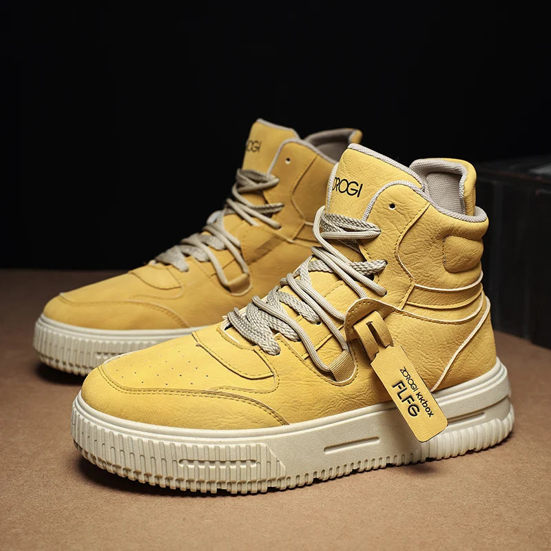 Botines de Cuero de moda, zapatillas de Skate para hombre, cómodas, antideslizantes, suela resistente al desgaste, botas de invierno, zapatos informales de calle Preppy