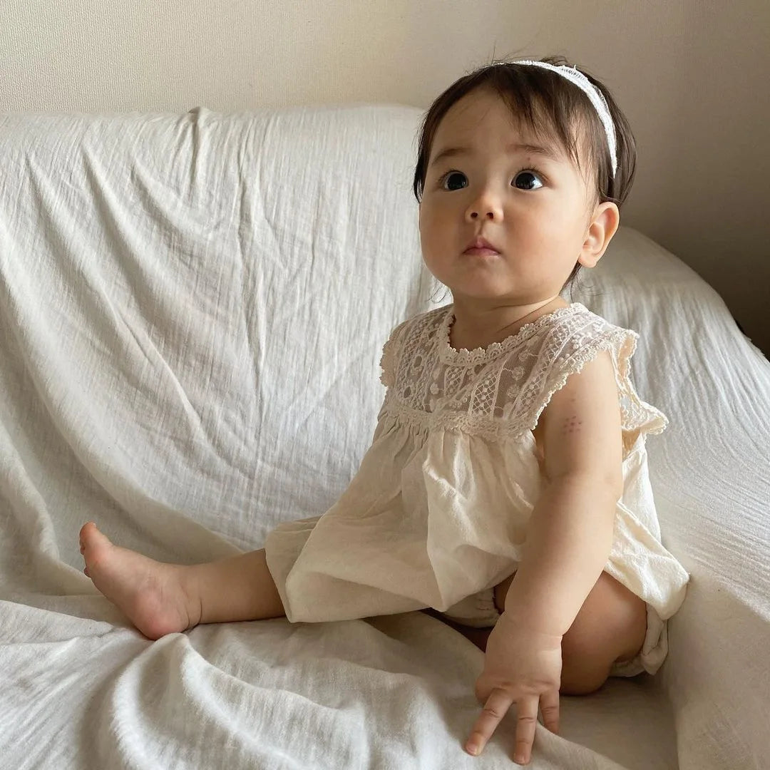Ropa de encaje para bebé 6011B, moda de verano, ropa de una pieza de algodón tejida con flores de encaje para niña, ropa de escalada de princesa