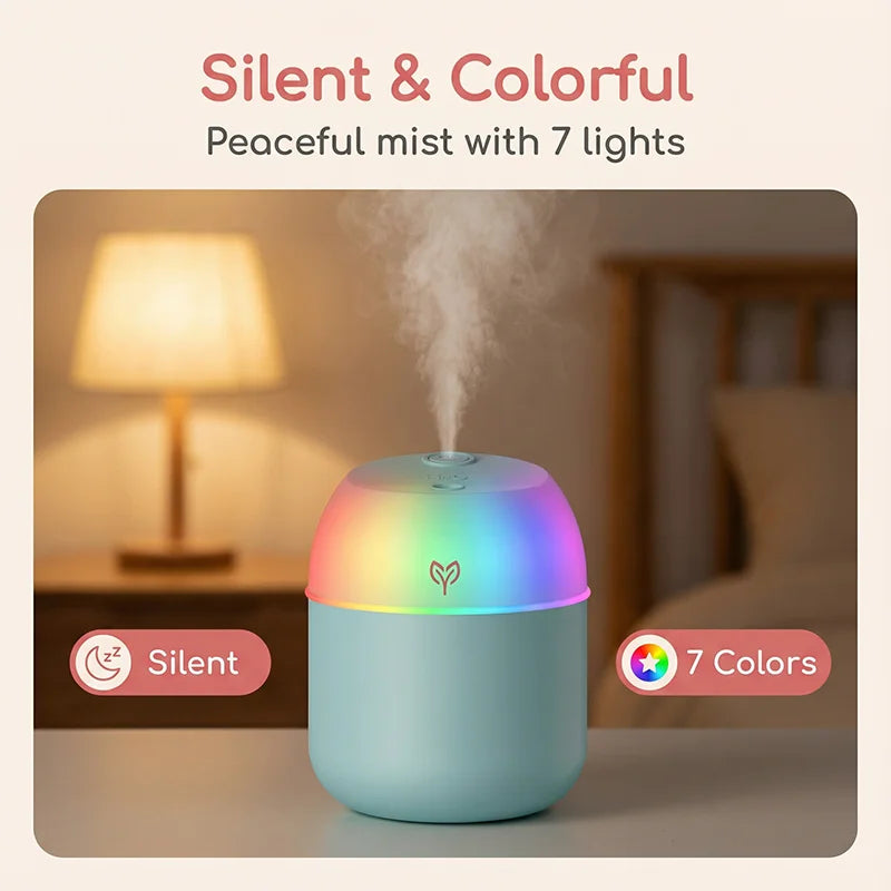 Humidificador de aire de 220ML, difusor de aroma de niebla fría, luz LED nocturna, protección contra apagado, Humidificador USB para el hogar y la Oficina