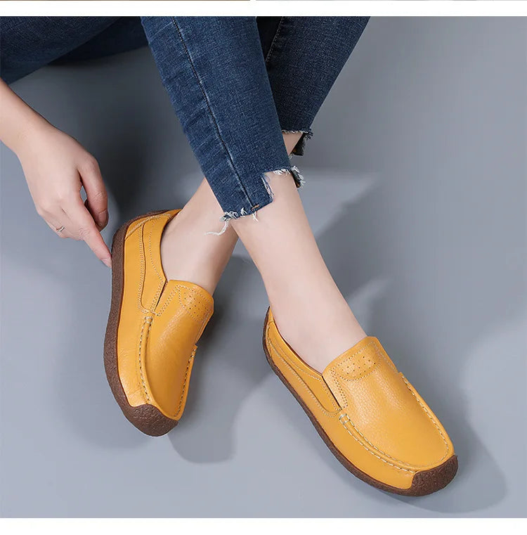 Zapatos informales De cuero genuino para Mujer, zapatillas De ocio, mocasines sin cordones De marca De lujo para Mujer, mocasines suaves para Mujer, Zapatos De Mujer