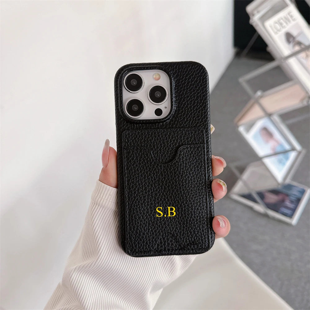 Funda Retro personalizada con nombre de cuero para tarjetas, funda tipo billetera antigolpes para iPhone 15 14 13 12 11 Pro Max 14 15 Plus