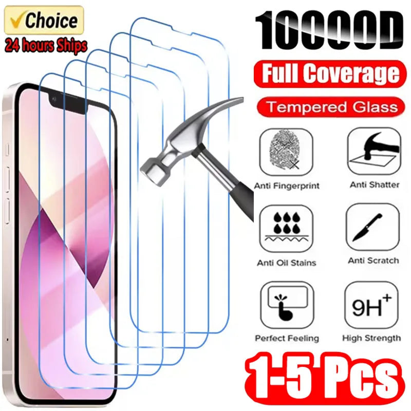 1-5 Piezas de Vidrio Templado para iPhone 17 16 15 14 13 12 11 Pro Max, Protector de Pantalla para 12 Mini 13 Mini 7 8 14 Plus SE X XS XR