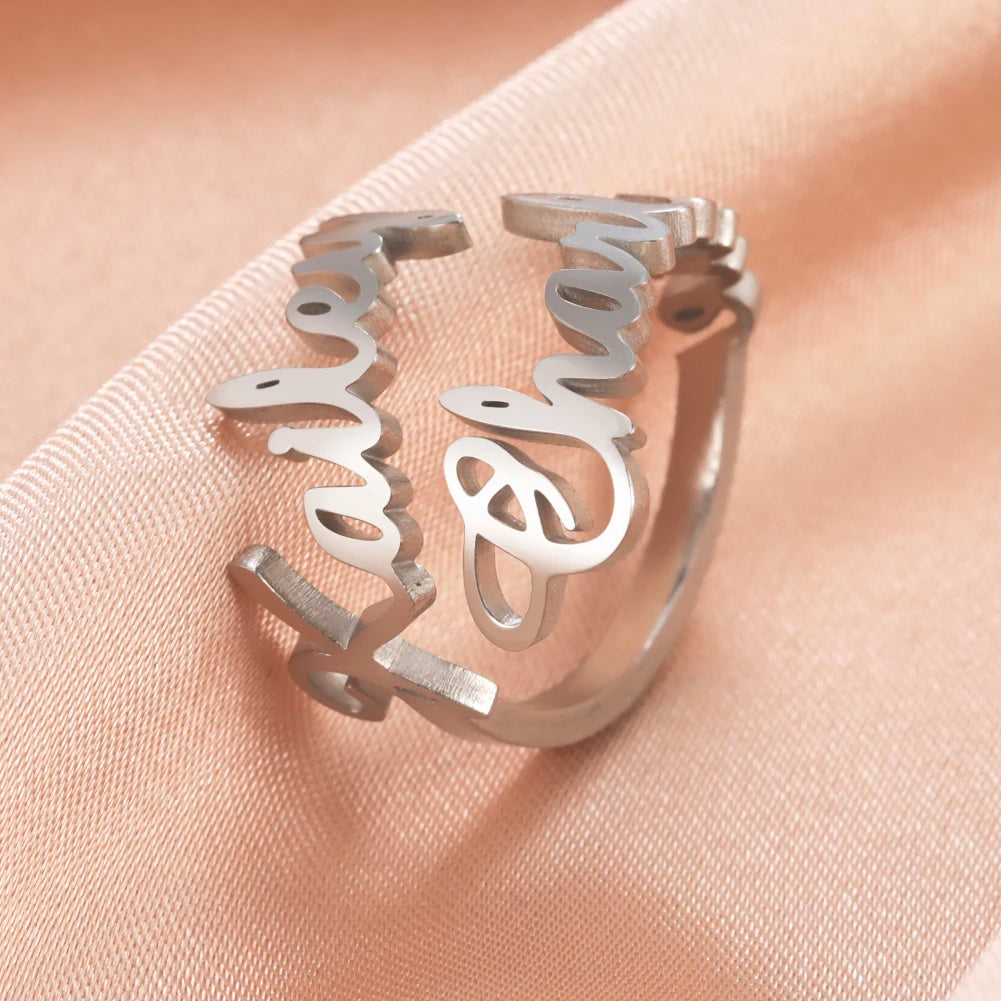 Anillo con nombre personalizado para mujeres y hombres, joyería personalizada para dedo, accesorios de acero inoxidable, anillos con múltiples nombres dobles, regalo familiar
