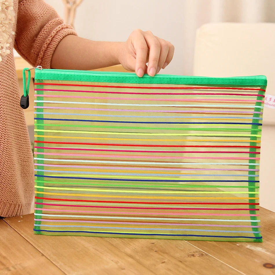 Bolsas de cosméticos de Color arcoíris, bolsa de malla de nailon para mujer, bolsa de almacenamiento multiusos, suministros escolares y de oficina