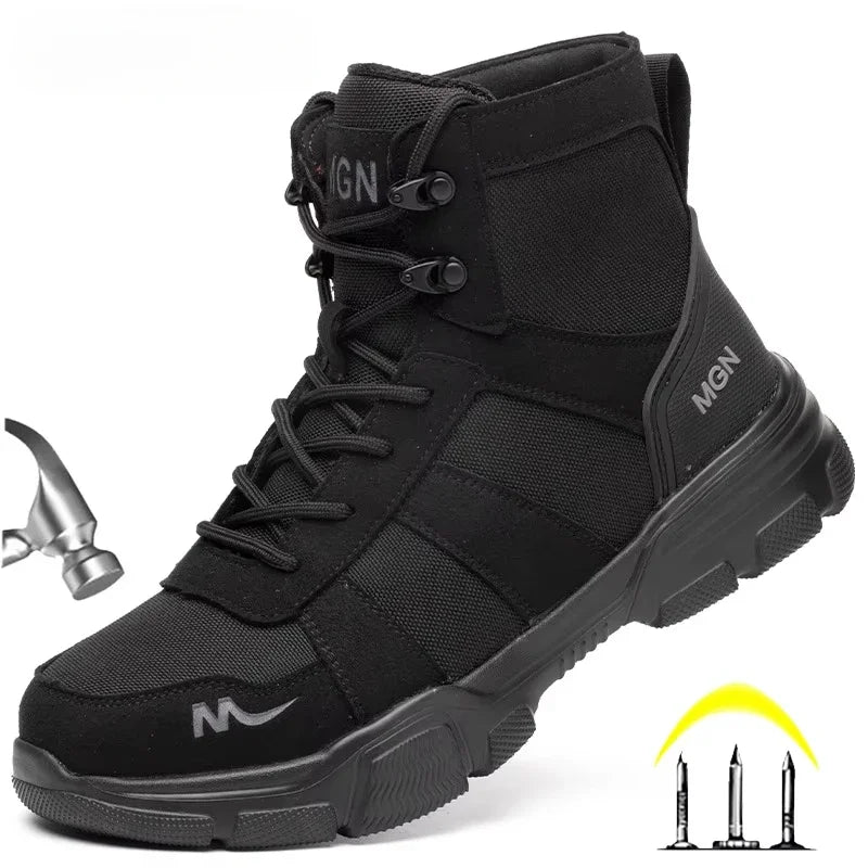 Botas de seguridad indestructibles para hombre, zapatos cómodos con punta de acero, zapatillas antigolpes a prueba de pinchazos, botas de trabajo antideslizantes para hombre