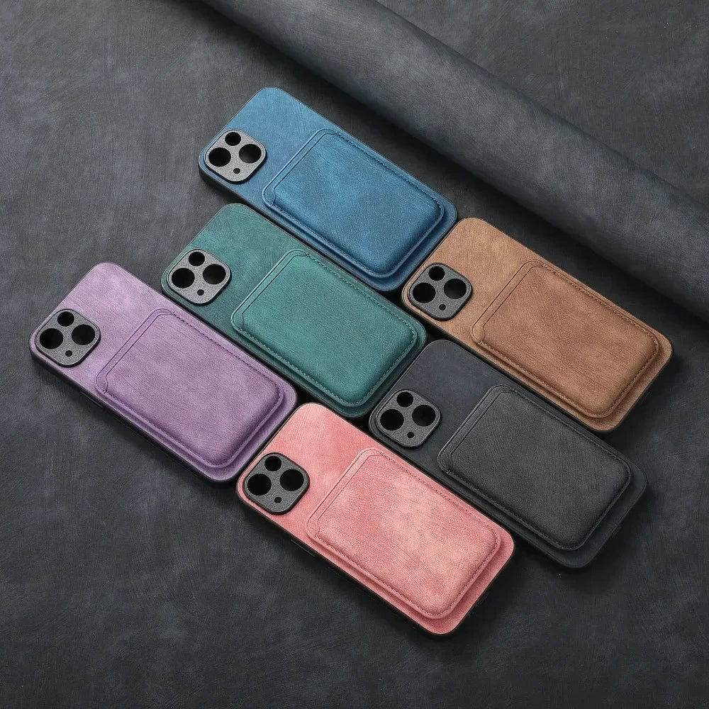 Funda de Cuero Vintage con Tarjetero Magnético Desmontable para iPhone 11 12 13 14 15 16 17 Pro Max Plus, Funda Protectora