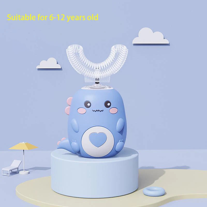 Cepillo de dientes eléctrico en forma de U para niños, cepillo de dientes sónico recargable automático de 360 grados con dibujos animados inteligentes para niños