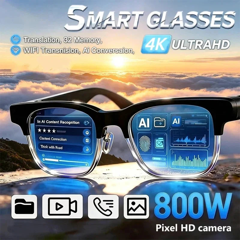 Gafas Inteligentes con IA, 4K, Control Remoto, Cámara Táctil, Grabación, Traductor, Asistente de Voz, Bluetooth Inalámbrico