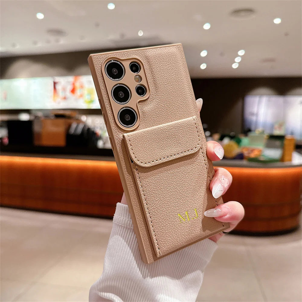 Personalizado personalizar letras de nombre para Samsung S25 S24 Ultra S21 S22 S23 Plus fundas tarjetero ranura Funda de cuero