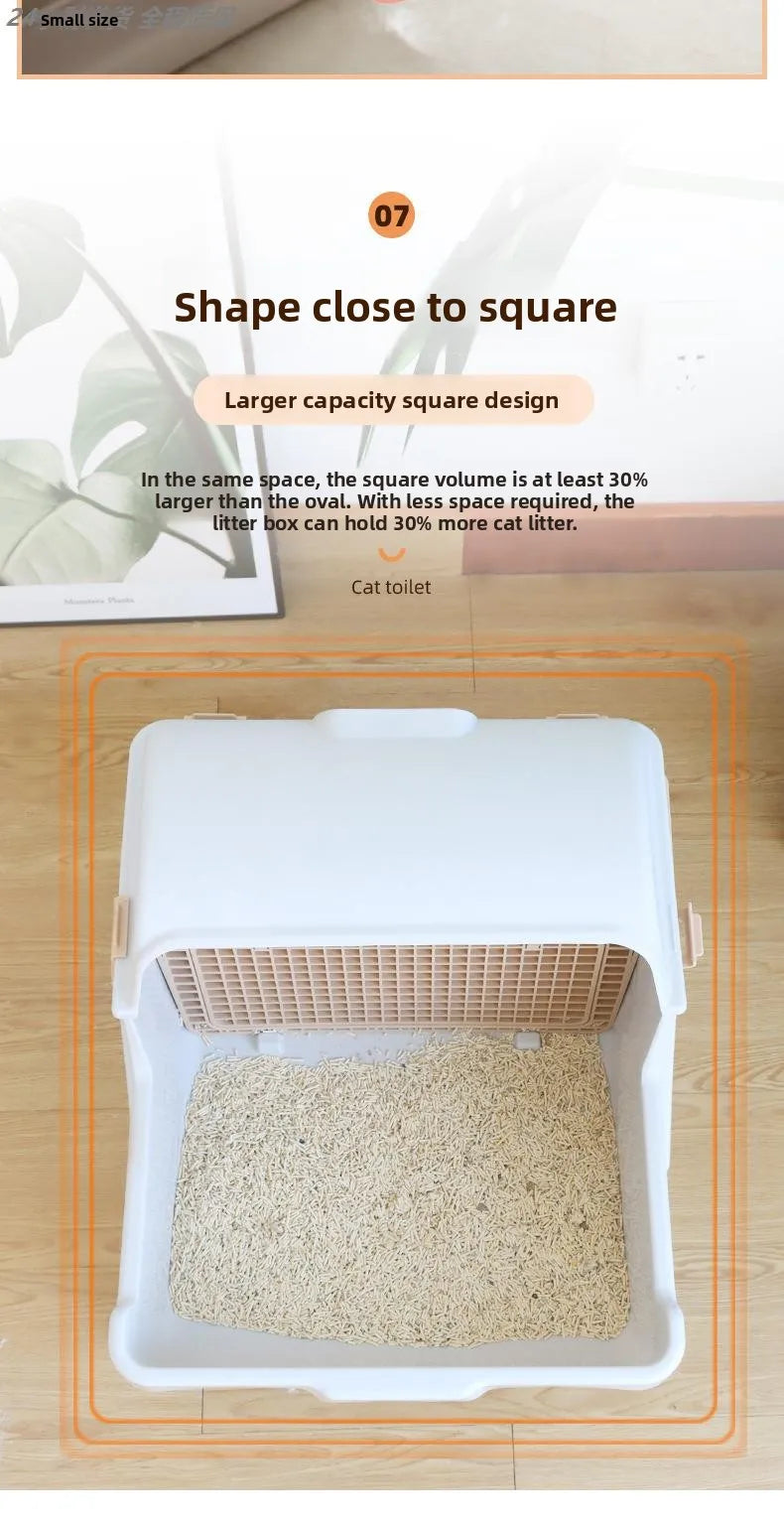 Caja de arena extra grande para gatos, semicerrada, sin arena, con limpieza automática, diseño portátil para gatos grandes, a...