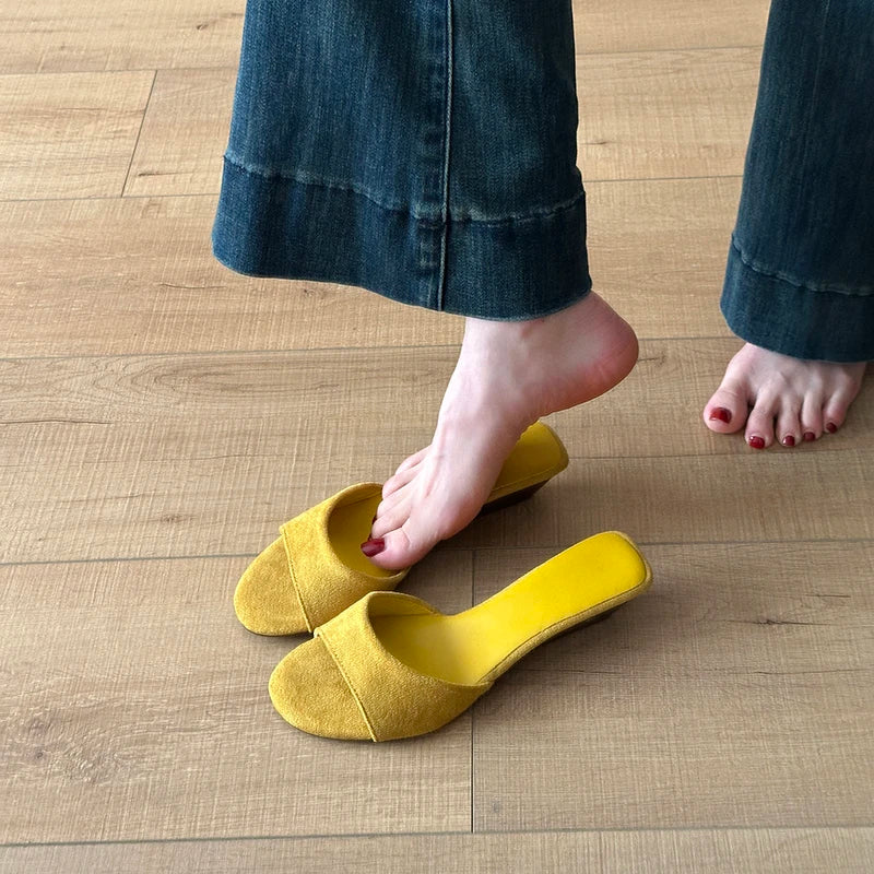 Sandalias de Verano para Mujer, Punta Abierta, Gamuza, Elegantes, Color Sólido, Tacón de Cuña, Zapatos de Vestir, Cómodas, para Playa y Exteriores