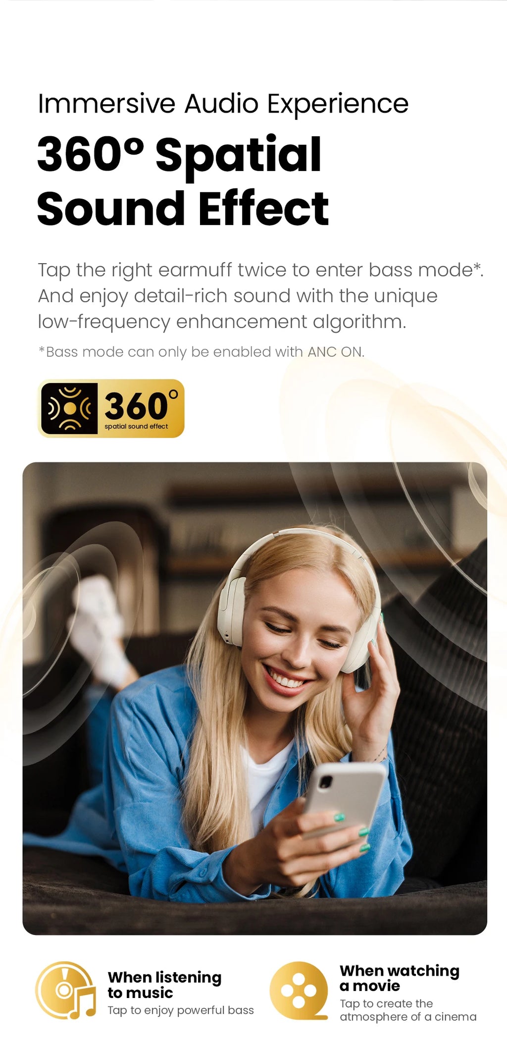 HAYLOU S30 Auriculares Inalámbricos Bluetooth 5.4 43dB Auriculares Adaptativos con Cancelación de Ruido 40mm Driver 80H Playtime