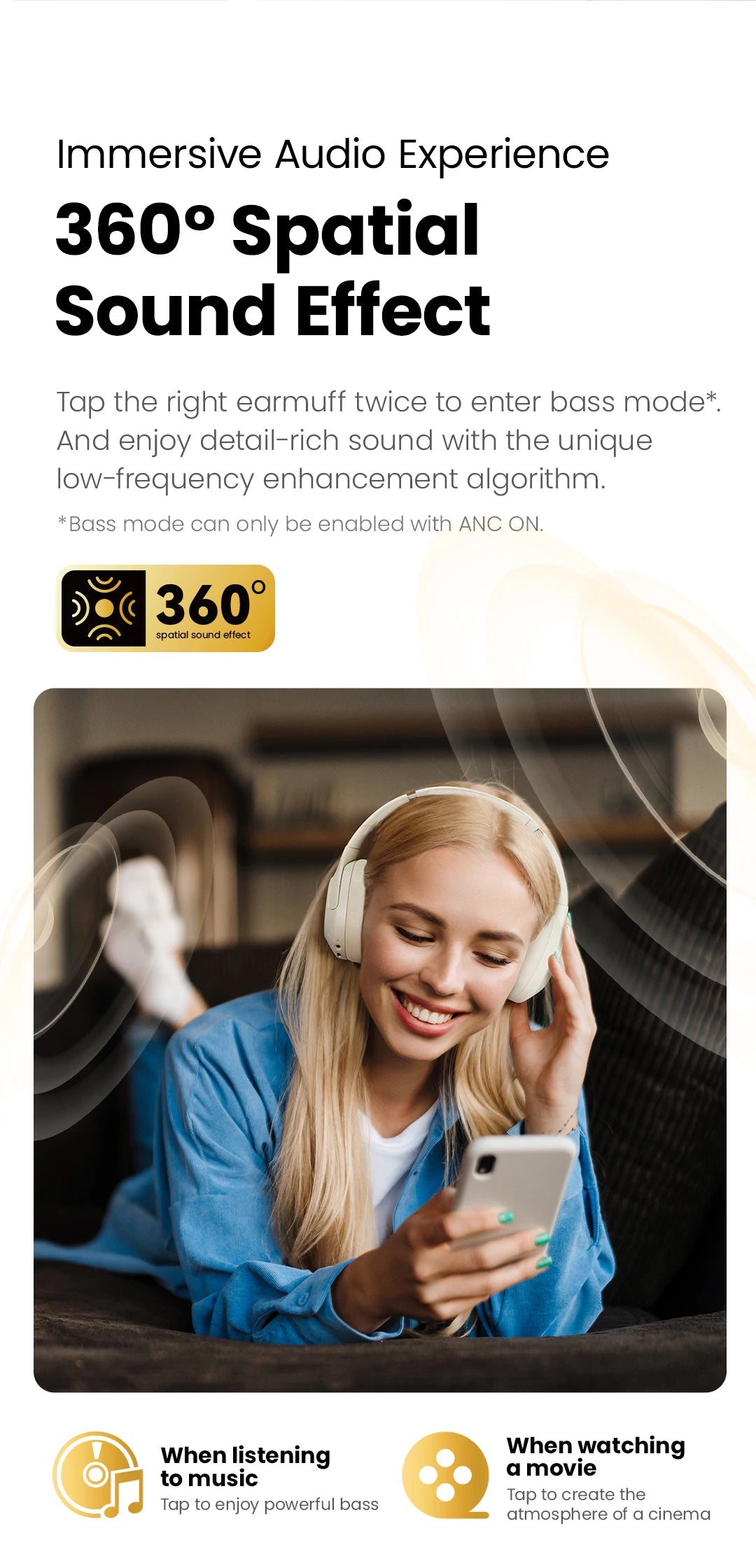 HAYLOU S30 ANC auriculares inalámbricos Bluetooth 5,4 auriculares de alta resolución 43dB auriculares adaptables con cancelación de ruido controlador de 40mm 80H