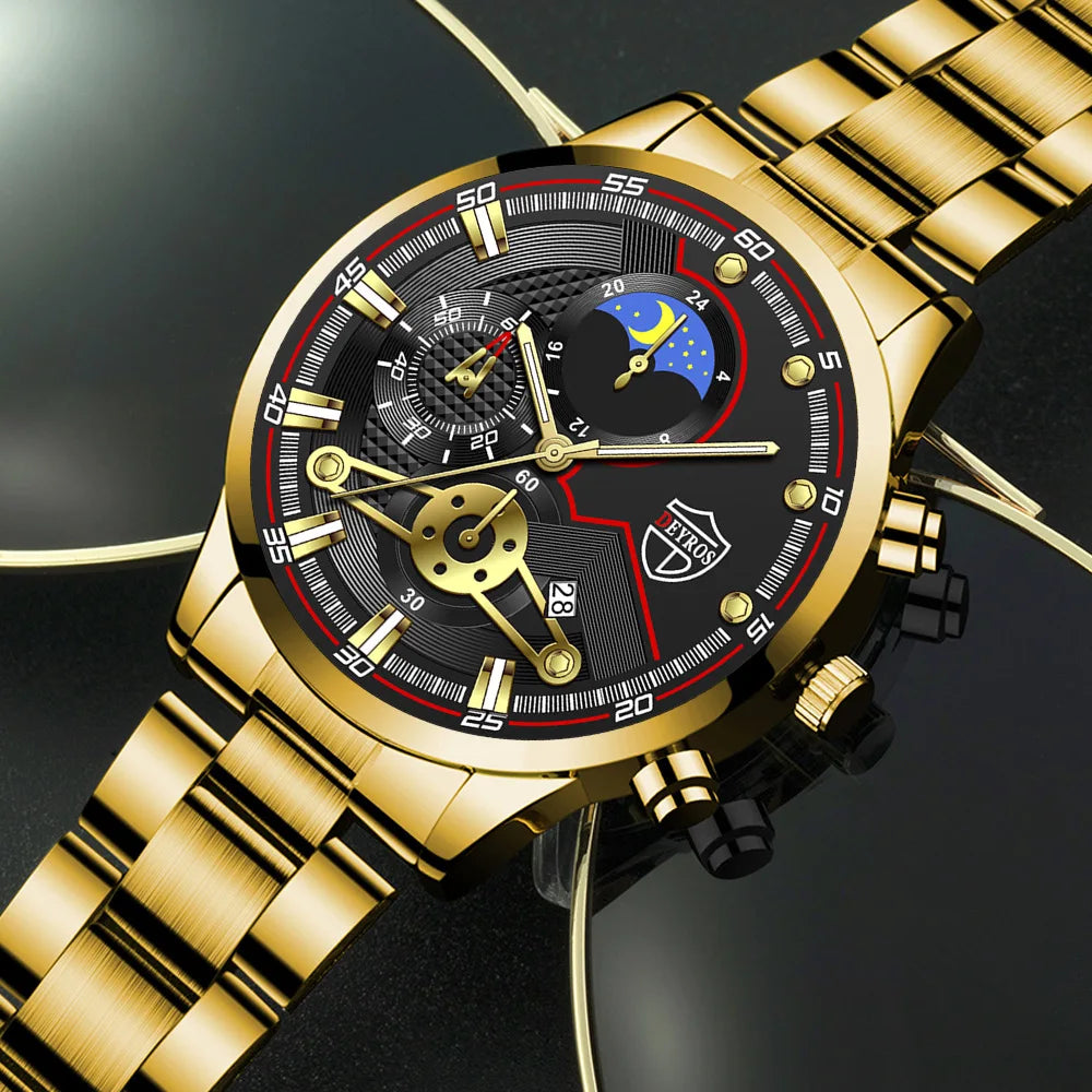 Reloj Hombre, relojes de negocios de lujo de 3 piezas para Hombre, Reloj deportivo de ocio con calendario completo para Hombre, Reloj de cuarzo de acero inoxidable para Hombre