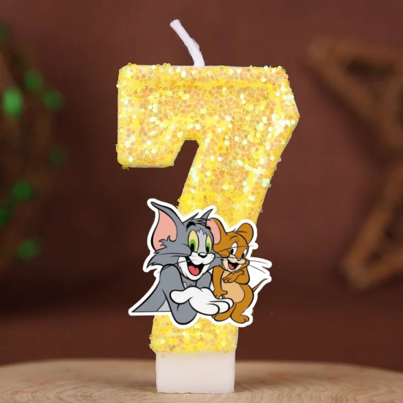 Velas con Números de Anime Tom y Jerry, Decoración para Pastel de Cumpleaños, Figura de Anime, Artículos para Pastel de Feliz Año Nuevo, Regalos