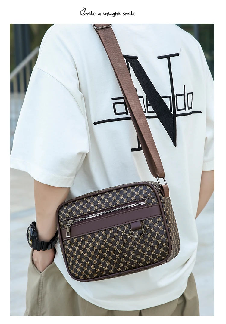 Bolso de hombro con estampado de moda para hombre, bandolera de mensajero de piel sintética, bolso de estilo Vintage para hombre, bolso de hombro, regalo para hombre