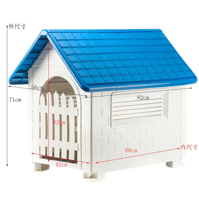 Casa para perros interior y exterior: cubierta extraíble a prueba de lluvia, perrera de plástico para perros medianos/grandes, refugio impermeable y resistente al viento