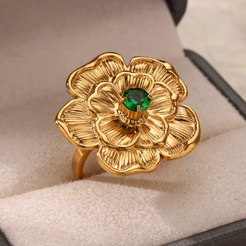Anillos de acero inoxidable de lujo chapados en oro, piedra colorida, anillo de corazón de cristal de circón para mujer, joyería Bohemia de boda, regalo de Navidad