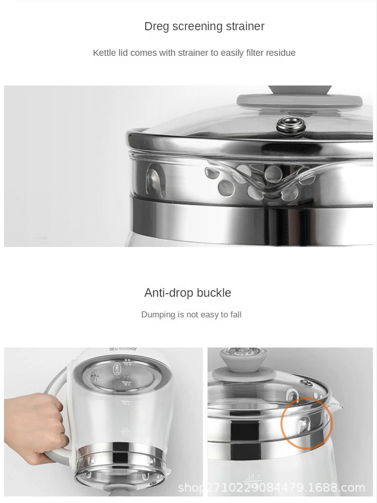 Olla saludable Jiuyang de 220V, tetera de flores multifuncional, tetera de vidrio para estofado, Mini cocina portátil de 1,5 l, cocina para postre y té