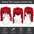 Peluca de Cosplay Kasane Teto, Roja con Reflejos Blancos, Rizada, con Dos Colas de Caballo, Resistente al Calor, Cabello Sintético de Anime para Comic Con y Halloween