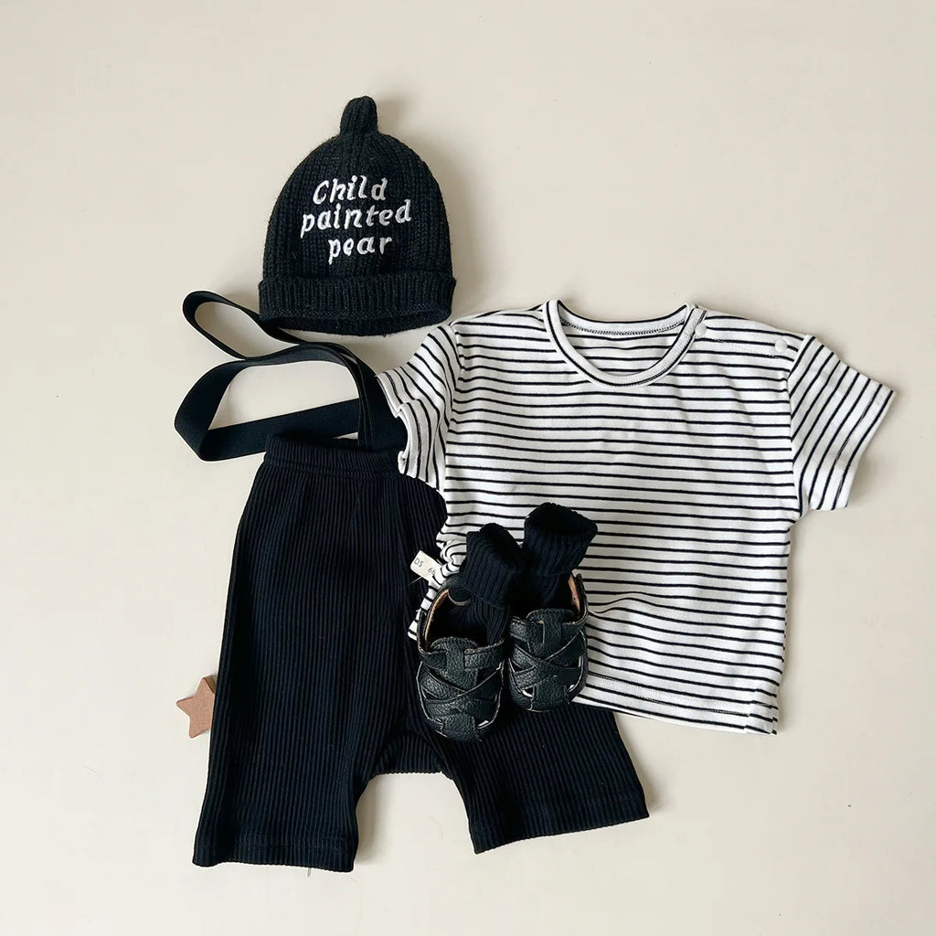 Conjunto de ropa UNITIM coreano de verano para bebés, camisetas de manga corta de algodón con tirantes, pantalones cortos finos, trajes para niños pequeños, 2 uds.