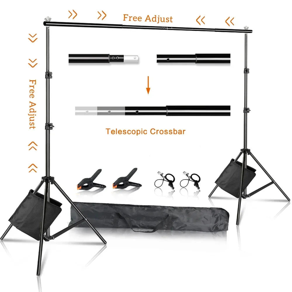 Soporte de fondo para estudio de vídeo y fotografía de 2,6x3M/8,5x10 pies, sistema de soporte de fondo telescópico ajustable con bolsa de transporte